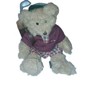 Russ Berrie Bears from the Past Plush Golfing Bear Chip 7" Brown Golf Plaid READ